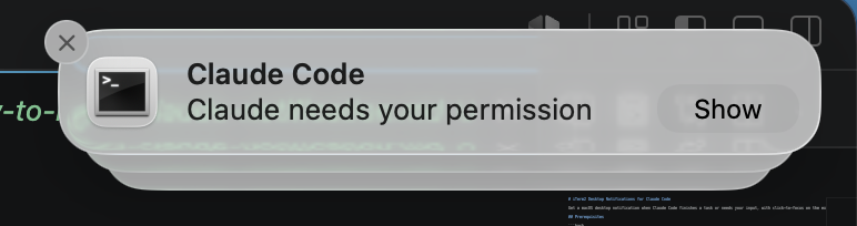 macOS notification banner showing Claude needs your permission